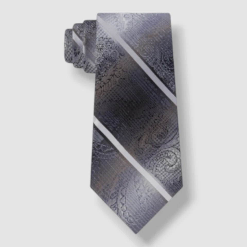 Van Heusen Men's Gray Silk Harvey Paisley Stripe Print Classic Necktie 57X3.0 - Изображение 1 из 1