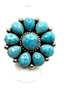Wildwasser Türkis Cluster Ring Sterling Größe 8,5 verstellbar Navajo A. Tallis - Bild 1 von 17