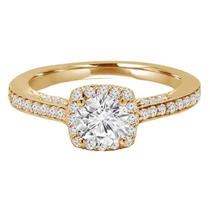 0.55 CT Round SI1 G Diamond Halo Engagement Ring 14K Yellow Gold - Picture 1 of 7