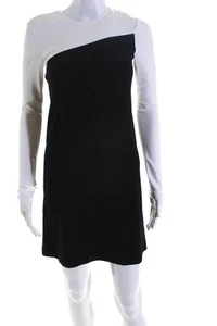 Theory Womens Long Sleeve Color Blocked Dress White Black Size P - Picture 1 of 7