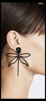 Pendientes Libélula Articulada Adornada TORY BURCH En Negro Jet - Excelente Foto 1 de 4