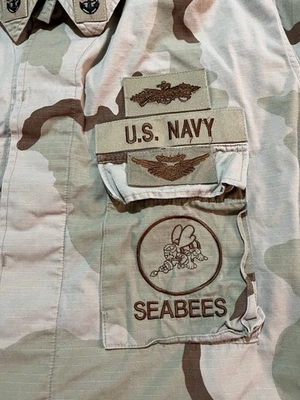 复古美国海军海战沙漠迷彩战斗战地夹克 ~ 男式 L Reg — 第 1/4 张图片