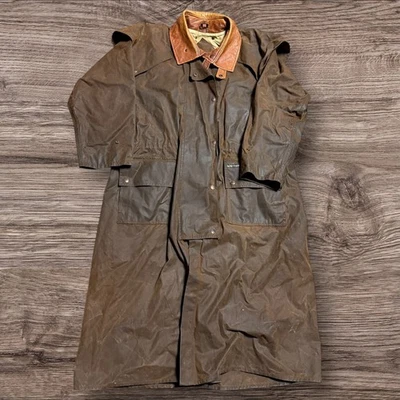 Vintage Outback Trading Co Jacket Mens L Brown Oilskin Stockman Duster Coat - Image 1 of 4