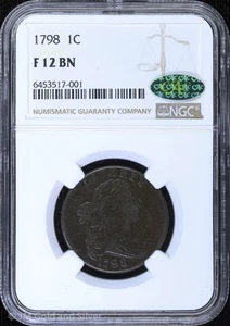 1798 1C Draped Bust Large Cent NGC F 12 BN CAC - Picture 1 of 4
