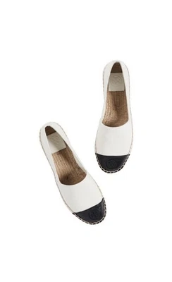 Tory Burch Colorblock Espadrilles Leder elfenbeinfarben Logo schwarz Sandalen Größe 7,5M - Bild 1 von 4