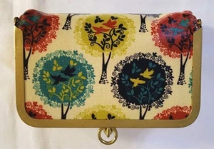 Fossil Key Per Framed Cosmetic Pouch w/ Mirror Coated Canvas Metal Latch Birds - Picture 1 of 15