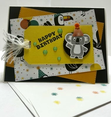 Tarjeta Hecha a Mano Estampación FELIZ CUMPLEAÑOS Celebrar Koala Divertido Bling Con Sobre Foto 1 de 4
