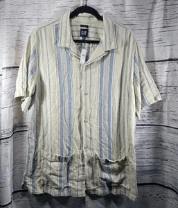 NWT - GAP Men's Linen Short Sleeve Resort Shirt, Blue Stripe Sz Large Tall - Picture 1 of 7