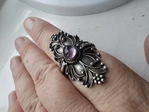 Silver 925 Amethyst Ring Large Approx. Size R/S - Picture 1 of 4