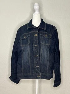Coldwater Creek Jean Jacket Sz XL front Pockets Button Up Flannel Accents - Picture 1 of 9