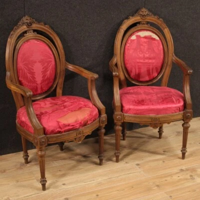 Pair of armchairs antique furniture chairs in wood 19th century Louis XVI 800 - Image 1 of 4