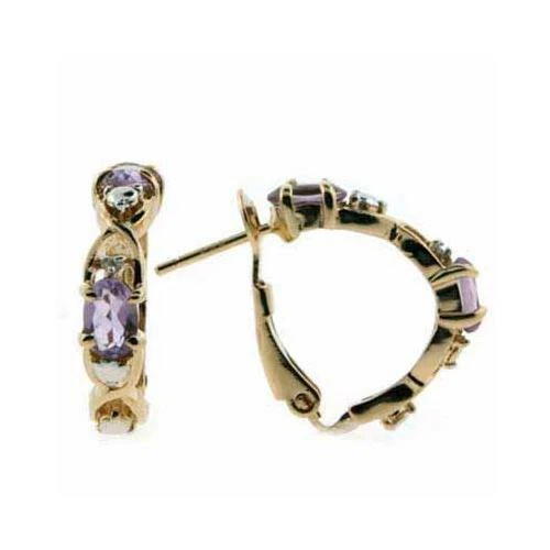 18K Gold over 925 Silver Amethyst & Diamond Accent X & O Earrings - Image 1 of 1