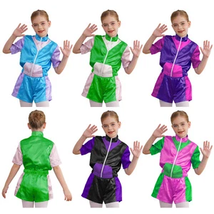 Kids Girls Outfit Sportswear Suit Tracksuit Set 80s Costume Shorts Activewear - Picture 1 of 56