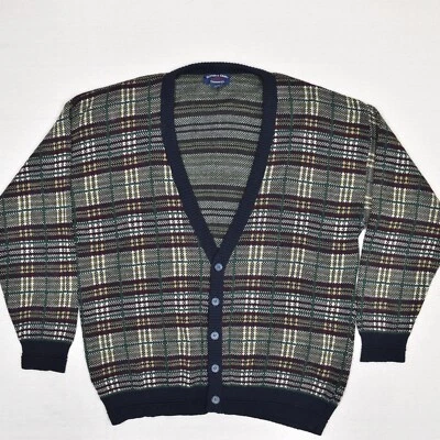 Sutter & Grant Men's Cardigan Sweater Plaid VTG Acrylic Multicolor Size XLT Tall - Image 1 of 4