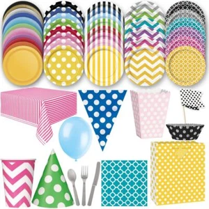 Bunte Partydekoration Einweggeschirr bunt Party Deko Set Kinder Geburtstag Pappe - Bild 1 von 37