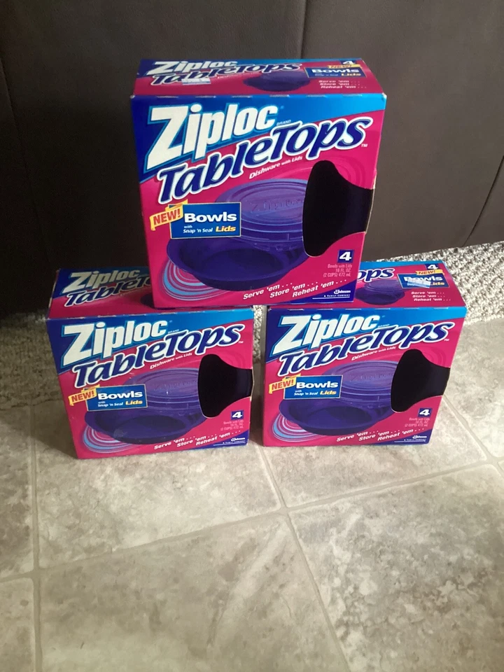 Blue Ziploc Tabletops Bowls With Snap 'n Seal Lids 16 FL Oz Set of 4