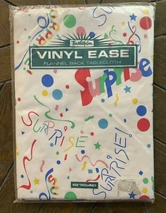Vintage Birthday Party SURPRISE Vinyl Tablecloth 60in Round Town And Country New - Picture 1 of 5