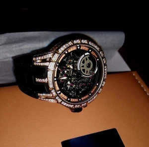 Men's Rose Gold Simulated Diamond Automatic Movement Stainless Steel Watch - Picture 1 of 21