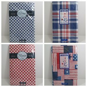 ELRENE Americana USA 4th of July Vinyl Red Blue Plaid Flag Flannel Tablecloth