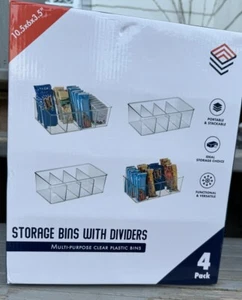 Clear Plastic Storage Bins Fridge Storage Containers Pantry Organizer Pack of 4 - Picture 1 of 2
