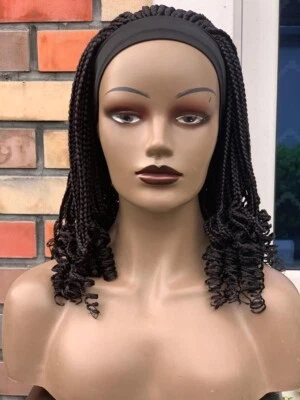Headband braided curly wig.Color Is Black. Length Is 16inches Long.ready to ship - Image 1 of 4