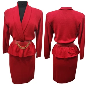 Vintage St. John by Marie Gray Santana Knit Red Long Sleeve Sweater Dress Size S - Picture 1 of 24