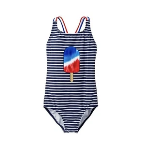 Cat & Jack Girls Swimsuit Striped Blue Popsicle Racerback Patriotic UPF 50+ New - Picture 1 of 2