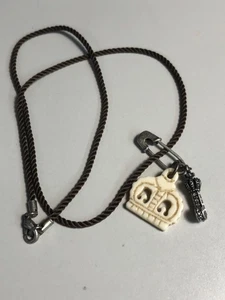 Juicy Couture Crown J Safety Pin Necklace Brown Cord 16" (457) - Picture 1 of 4