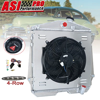 4-Row Radiator Shroud+Fan Fit 1943-1948 Chevy Fleetline Sedan Coupe V8 Swap 3.8L Foto 1 de 4