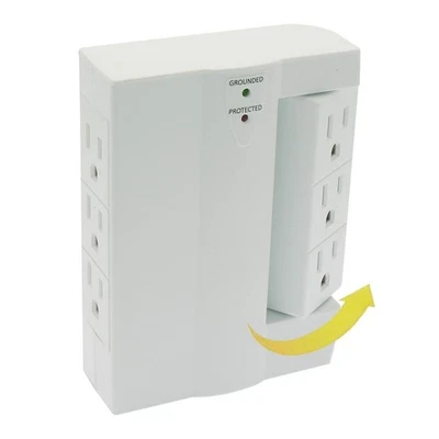 6 Outlet Swivel Wall Tap Adapter with 300J Surge Protector  White - Image 1 of 2