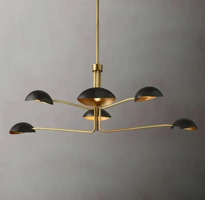 Люстра-спутник ручной работы середины века: антикварная латунь и черный итальянский стиль - Изображение 1 из 4