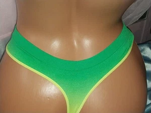 Vtg SILKY NYLON SPANDEX HI LEG THONG PANTIES NEW M 7-9 M/L NEON - Picture 1 of 4