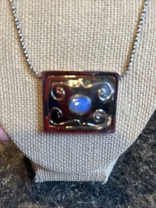 Modernist Artisan 925 Opalite Faceted Glass w/gold overlay accent 20in necklace - Picture 1 of 8