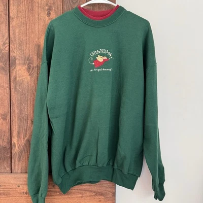 Suéter de Natal feminino vintage anos 90 1X bordado gola redonda vovó anjo - Imagem 1 de 4