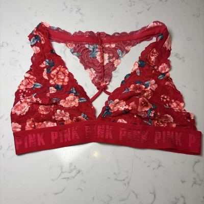 Victoria’s Secret ROSA Encaje Bralette Rojo Floral Encaje en la Espalda Talla MED USADO EN EXCELENTE ESTADO Foto 1 de 4
