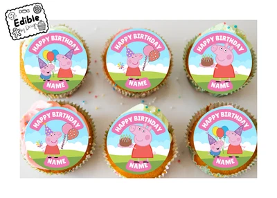Peppa Pig Pink Cupcake Toppers Círculos Comestibles Impresos Tinta Comestible Oblea de Glaseado Foto 1 de 4