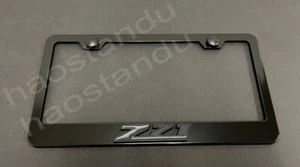 1x Black Z71 3D Emblem BLACK Stainless Metal License Plate Frame + Screw Cap - Picture 1 of 4