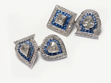 Handmade Lab-Created White Diamonds & Blue Sapphires Playing Cards Cufflinks