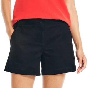 NWT NAUTICA WOMEN'S TRUE BLACK FLAT FRONT STETCH TWILL SHORTS SZ 6 #F290 - Picture 1 of 2