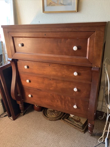 VINTAGE ANTIQUE 4 DRAWER HIGH BOY DRESSER WITH WHITE PORCELAIN KNOBS Cover