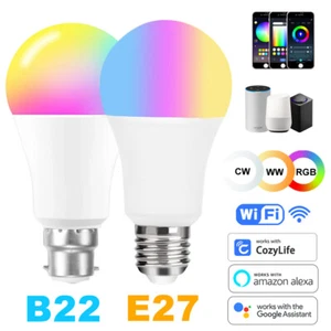 WiFi RGB Smart LED Light Bulb 2700-6500K 10W E27/B22 Lamp Alexa Google Home 10w - Picture 1 of 15