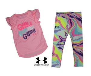 Under Armour Girls Capri Leggings Shirt Set Outfit Purple Heart Logo 5 NWT - Picture 1 of 3