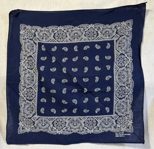 Vintage Indigo Blue Bandana Handkerchief All Cotton Fast Color RN13960 Paisley - Picture 1 of 5