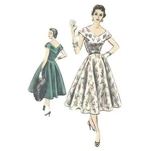 50's Nähmuster: Vogue V Ausschnitt Tag Oder Cocktail Kleid - Büste = 86.4cm - Bild 1 von 3