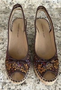 Montego Bay Club Embroidered Jute Wedge Peep Toe Espadrille Sandals Size 7 - Picture 1 of 11