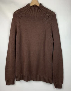 Chadwicks Sweater Brown Knit Cable Trim Mock Neck Dolman Sleeves Size L - Picture 1 of 7