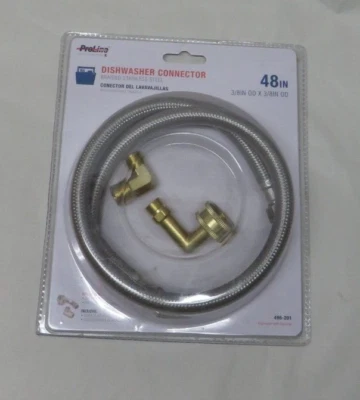 48" BRAIDED DISHWASHER CONNECTOR 3/8 COMP X 3/8 COMP W/BRASS ELBOW+Hose adapter - Image 1 of 3