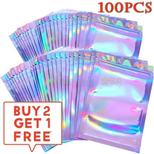 100× Holographic Rainbow Zip Lock Bags Clear Zip Seal Mylar Bags Foil Pouches - Imagen 1 de 16
