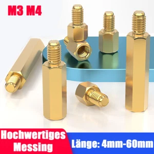 M3 M4 Distanzbolzen Sechskant Abstandsbolzen mit Innen-Außengewinde Messing - Picture 1 of 9