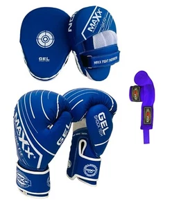 Boxing Curved Focus Pads Boxing glove Set Maya Grain Leather Hand Wrap vanta blu - Picture 1 of 11